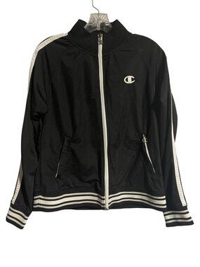 Champion Black Full Zip Track Jacket Womens M Striped Accents